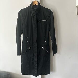 ATMOSPHERE Lightweight Button up Black Shacket zips & pockets Funnel Neck Goth